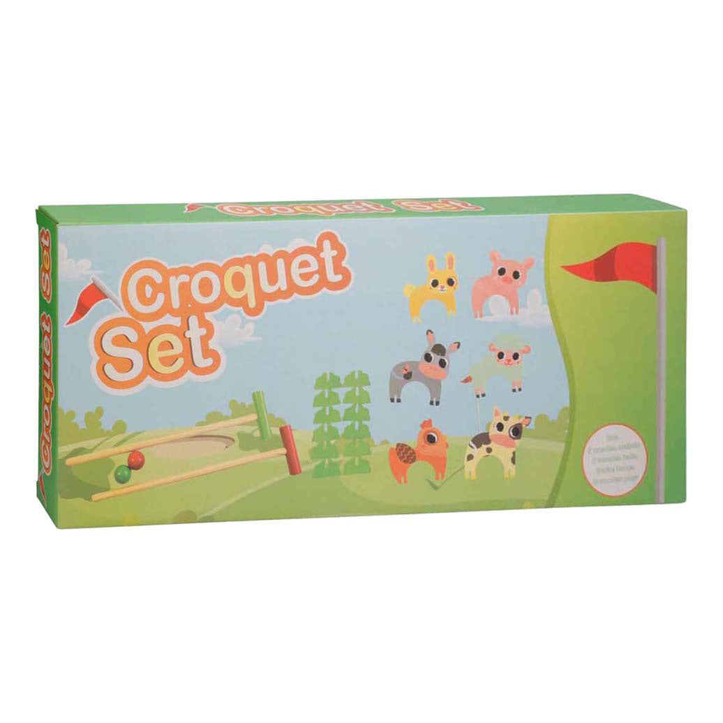 Wooden farm animal croquet game