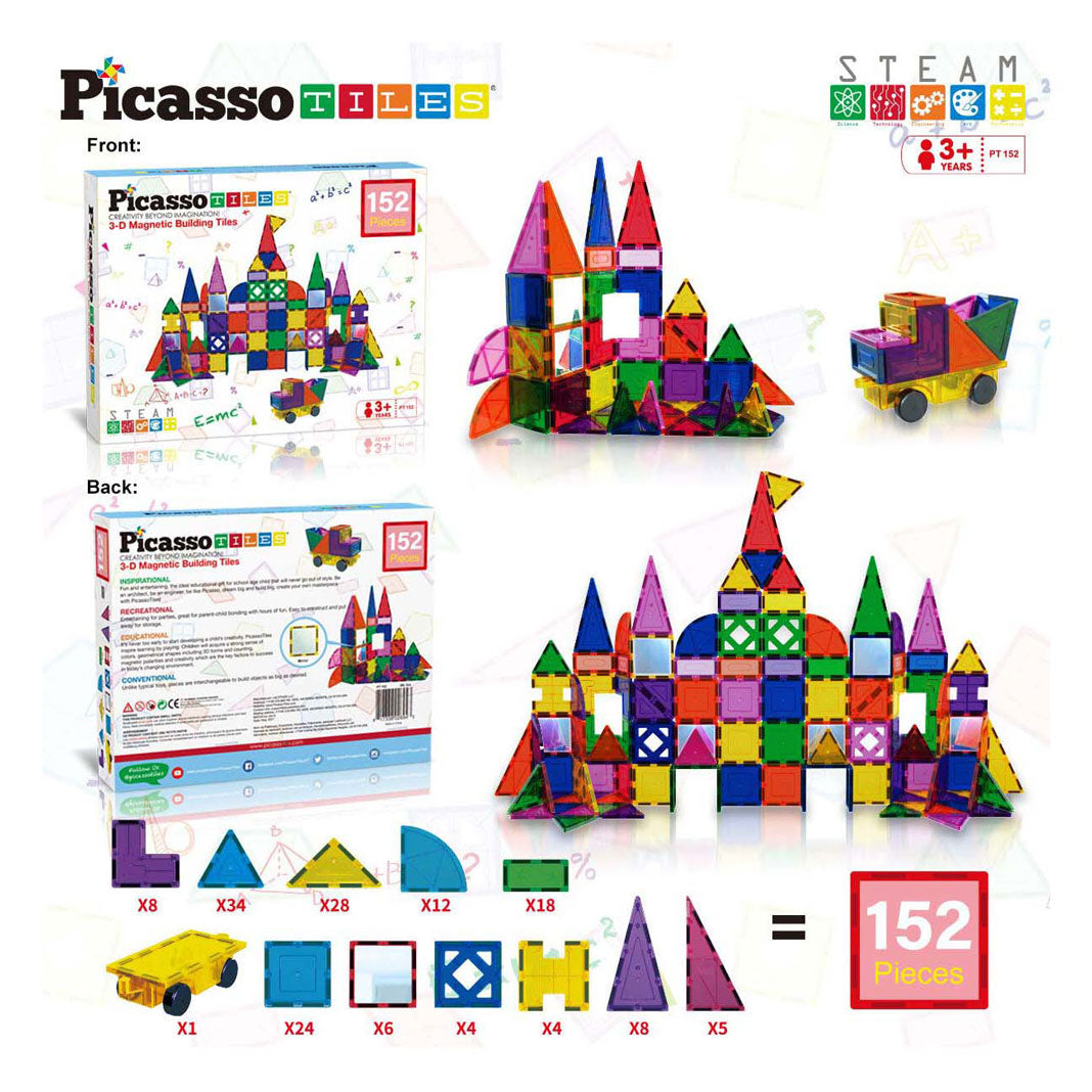 Блокчета и огледала Selecta picassotiles - магнитни строителни плочки 152 бр.