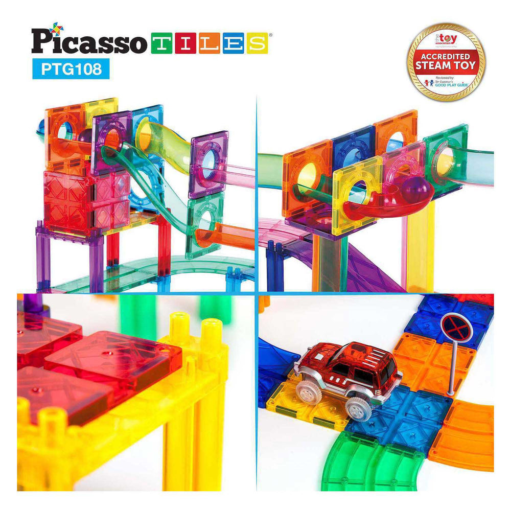 Selecta picassotiles marble run and race track - magnetische bouwtegels - 108dlg.
