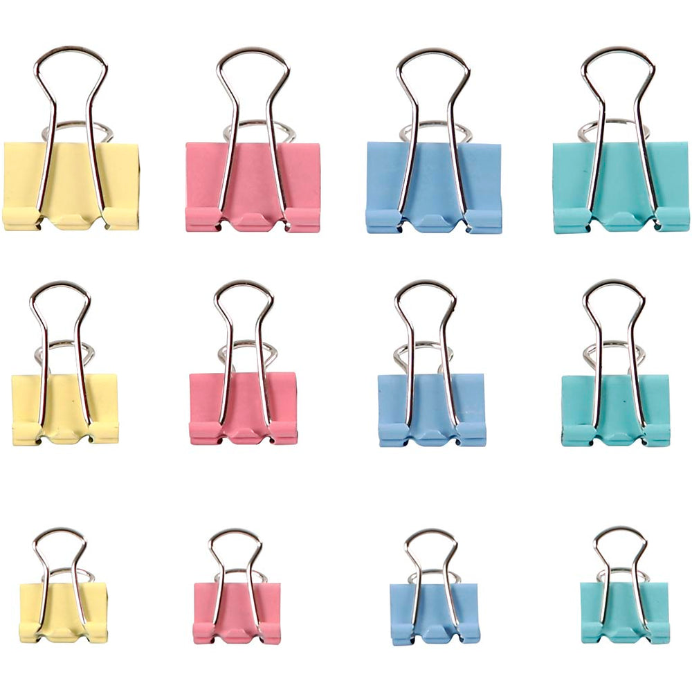 Creativ company foldback clips, w: 15-19-25 mm, pastel colors, 30 div 1 box