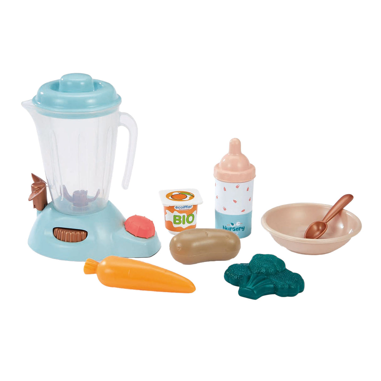 Cúram ecoiffier - tacair beathú leanaí i mála taistil, 8 ríomhaire.