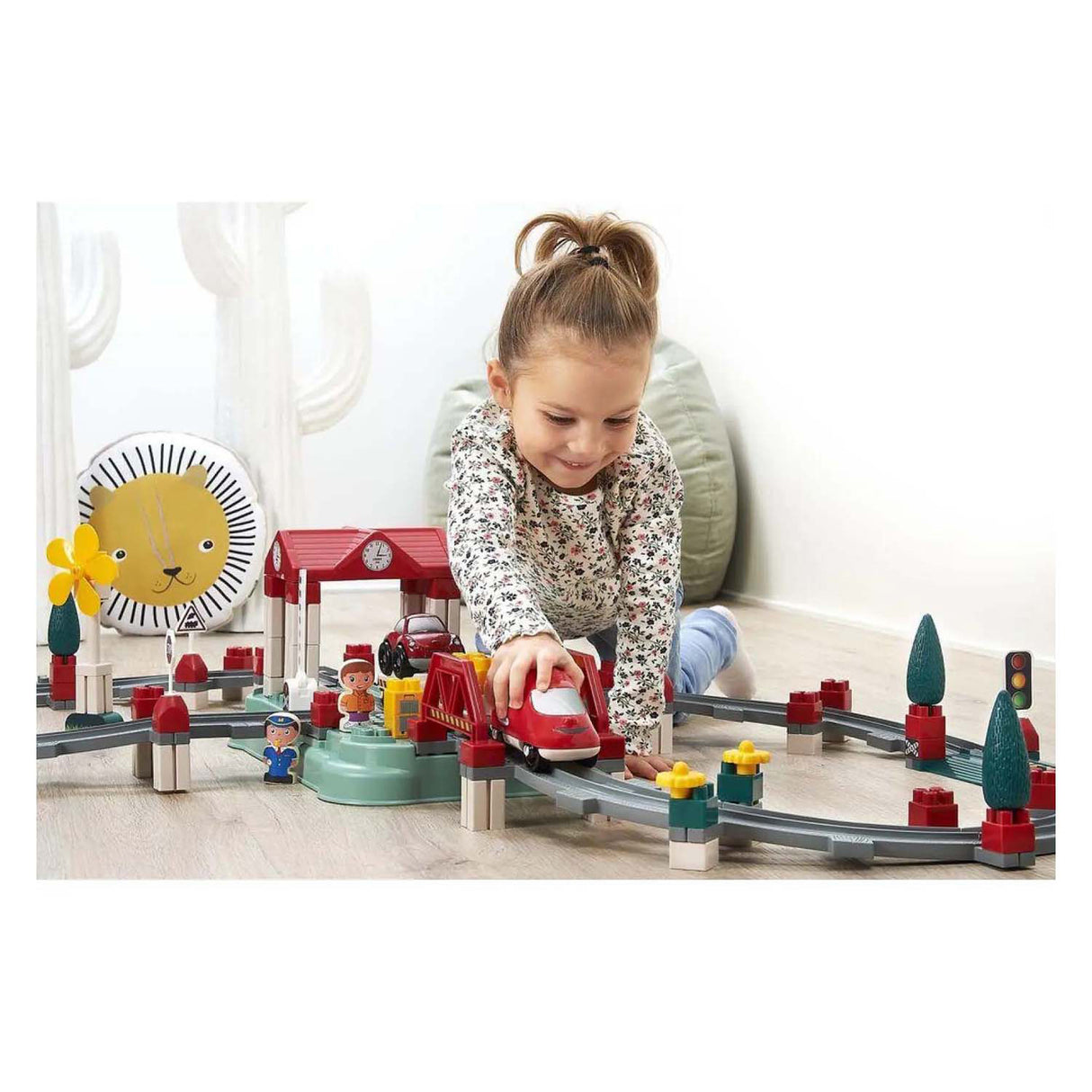 Abrick ecoiffier - building set train track, station and accessories, 140pcs.