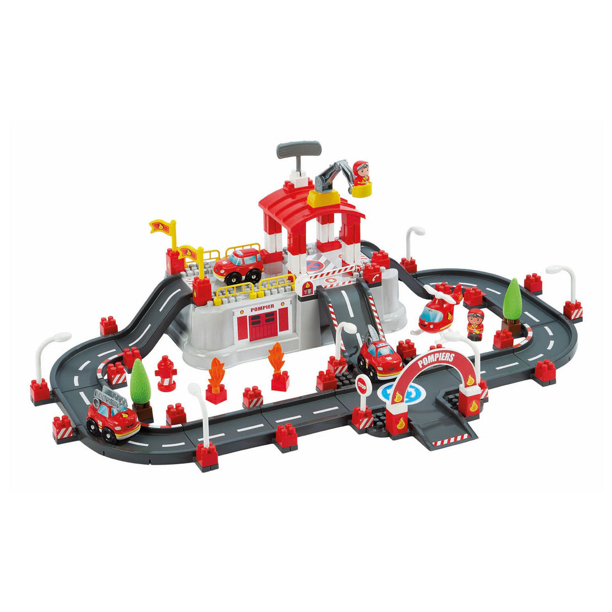 Abrick ecoiffier building set - fire brigade play barrel with lid as play base - accessories for mini city - from 18 months - 117 pieces.