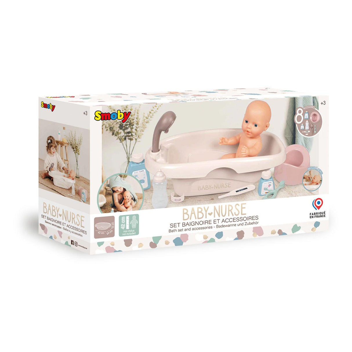 Smoby Baby Nurse Bath with Accessories, 8pcs.