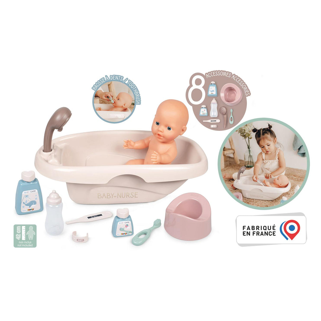 Smoby Baby Nurse Bath with Accessories, 8pcs.