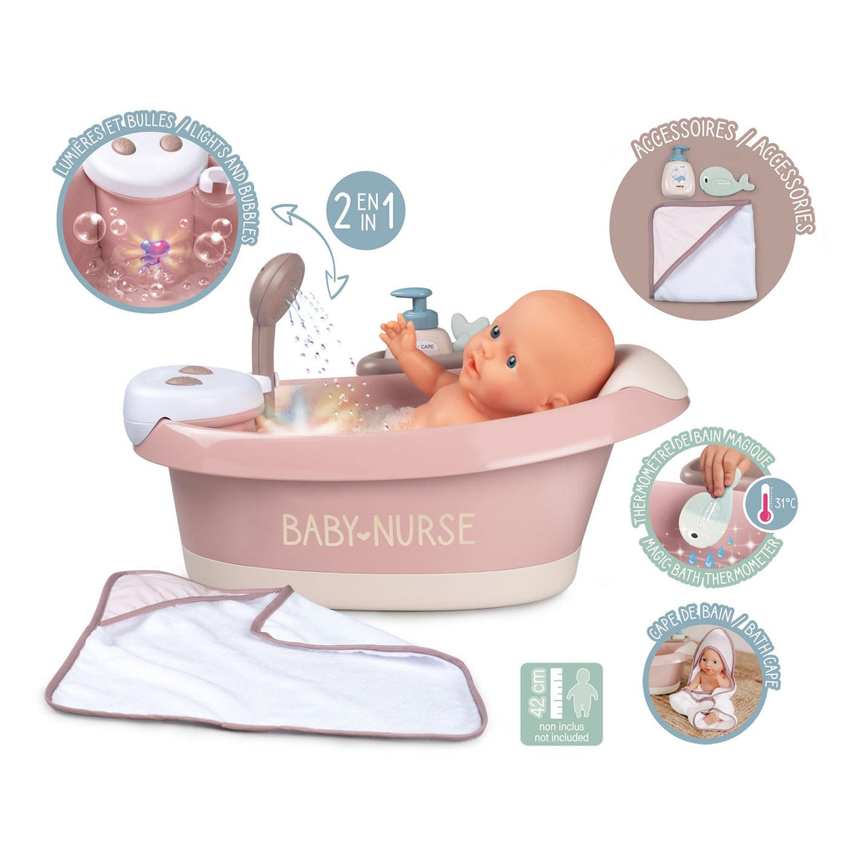 Smoby - Baby Nurse Bath with Functions and Accessories 3dlg.
