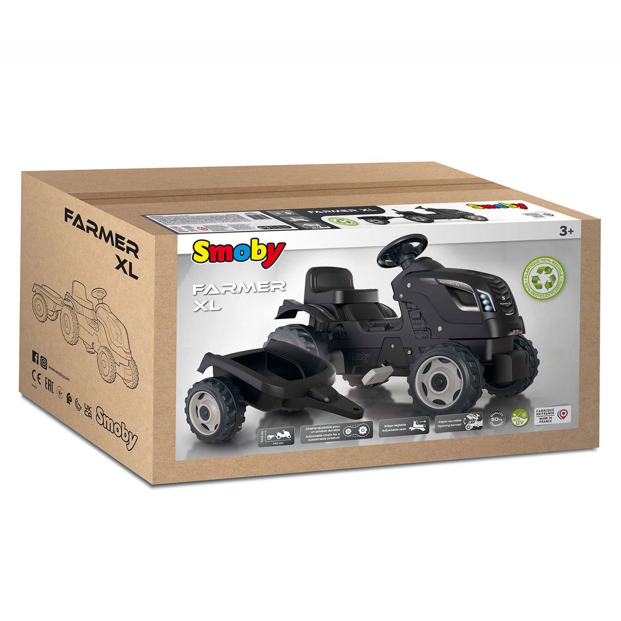 Smoby farmer xl pedal tractor with trailer black