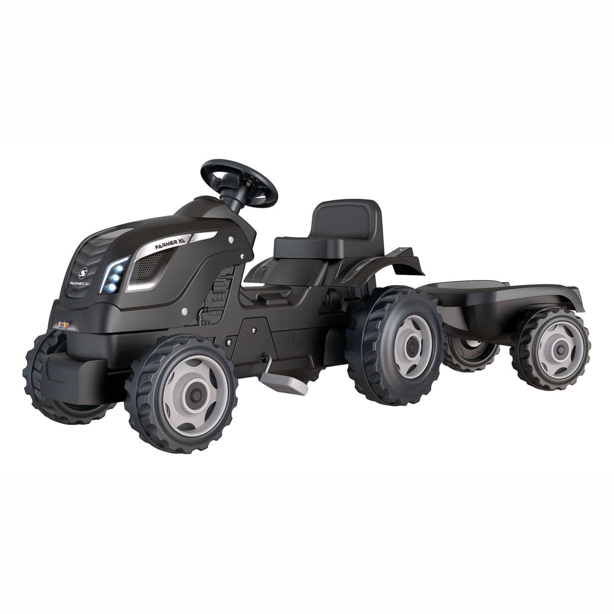 Smoby farmer xl pedal tractor with trailer black