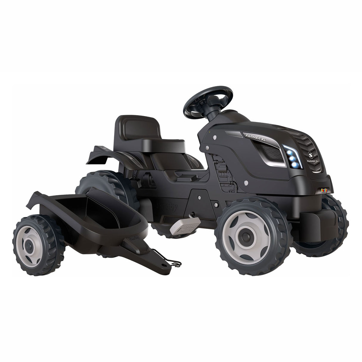 Smoby farmer xl pedal tractor with trailer black