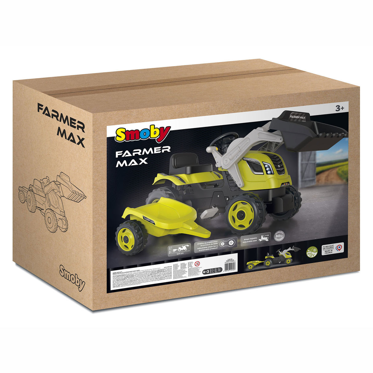 Smoby Farmer Max pedal tractor with trailer green