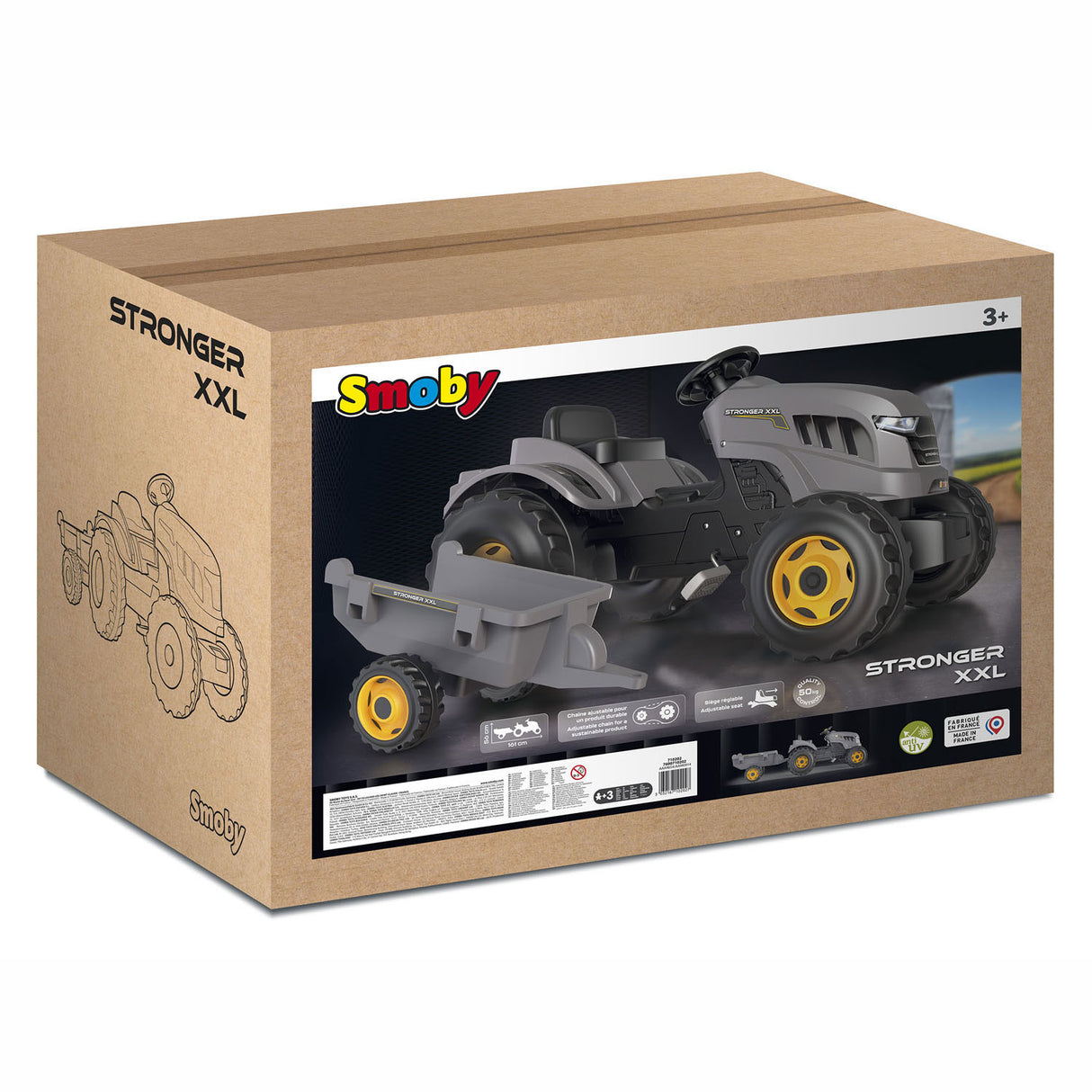Smoby Stronger XXL pedal tractor with trailer, gray