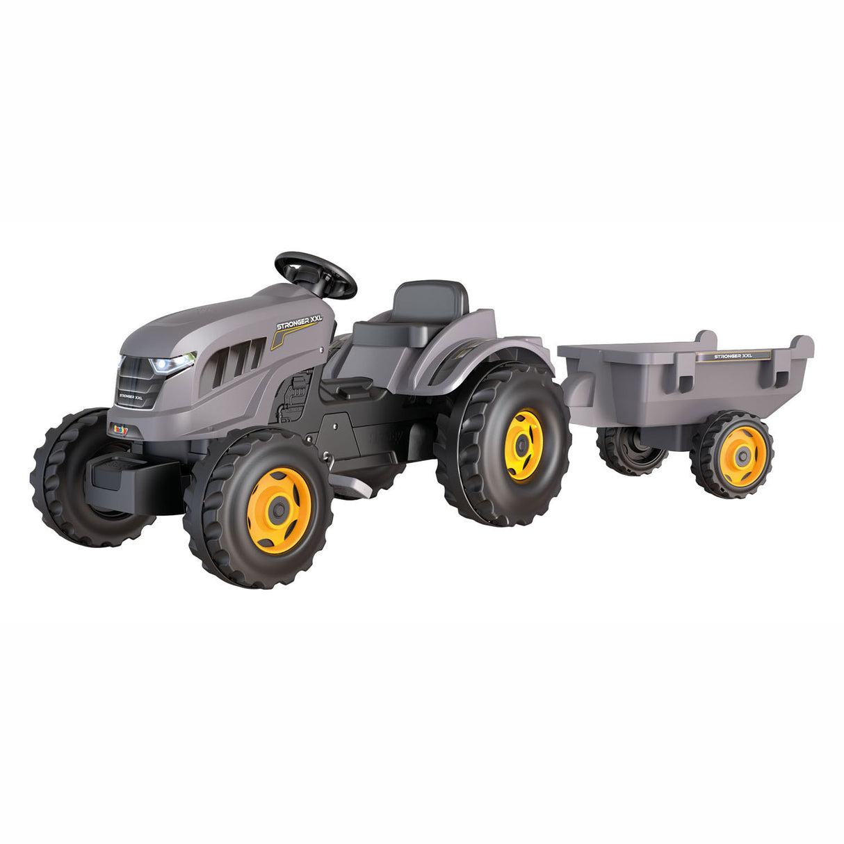 Smoby Stronger XXL pedal tractor with trailer, gray