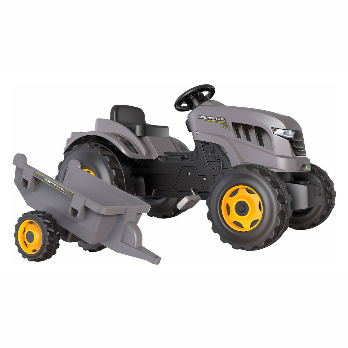 Smoby Stronger XXL pedal tractor with trailer, gray