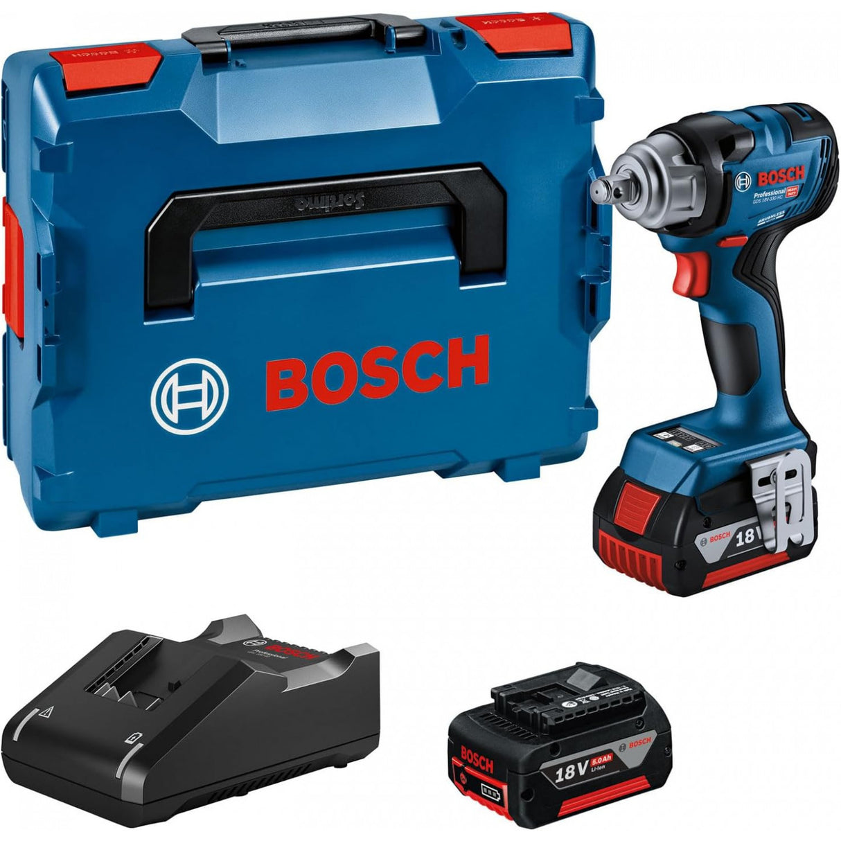 Bosch blauw gds 18v-330 hc accu slagmoeraanzetter | 330 nm | 2 x 5,0 ah accu + oplader | in l-boxx - 06019l5003