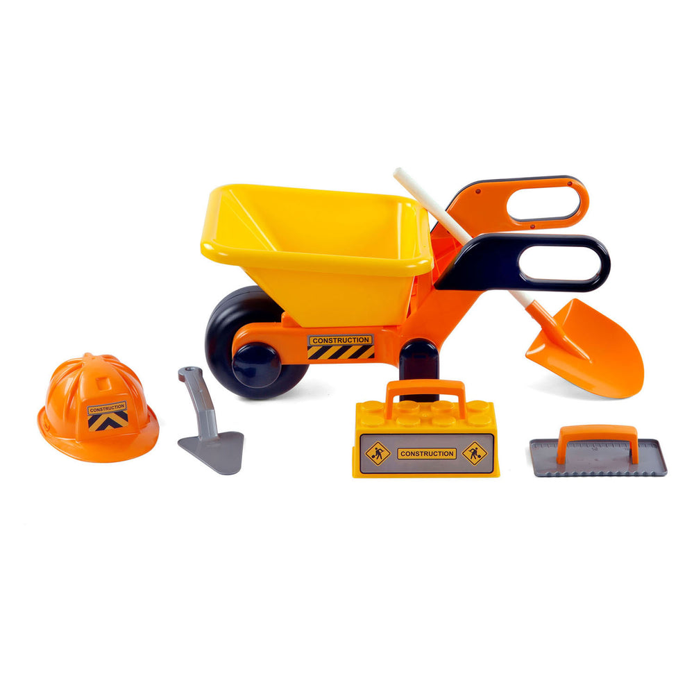 Cavallino wheelbarrow yellow with tools and helmet, 6 pcs.