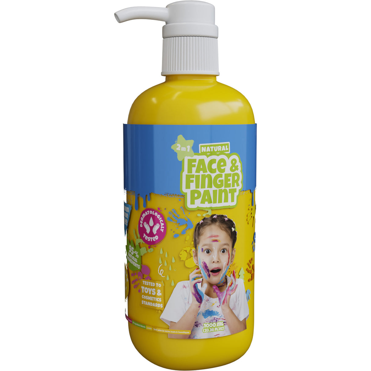 Boti flacon de peinture au doigt naturel pour le visage avec pompe - jaune, 1l