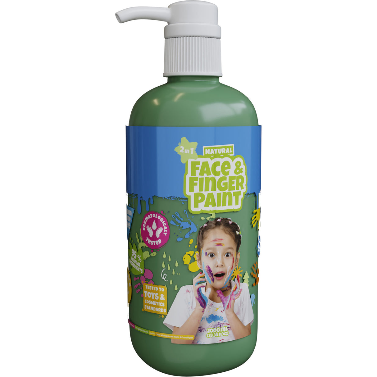 Boti natural face finger paint bottle with pump - green, 1 l
