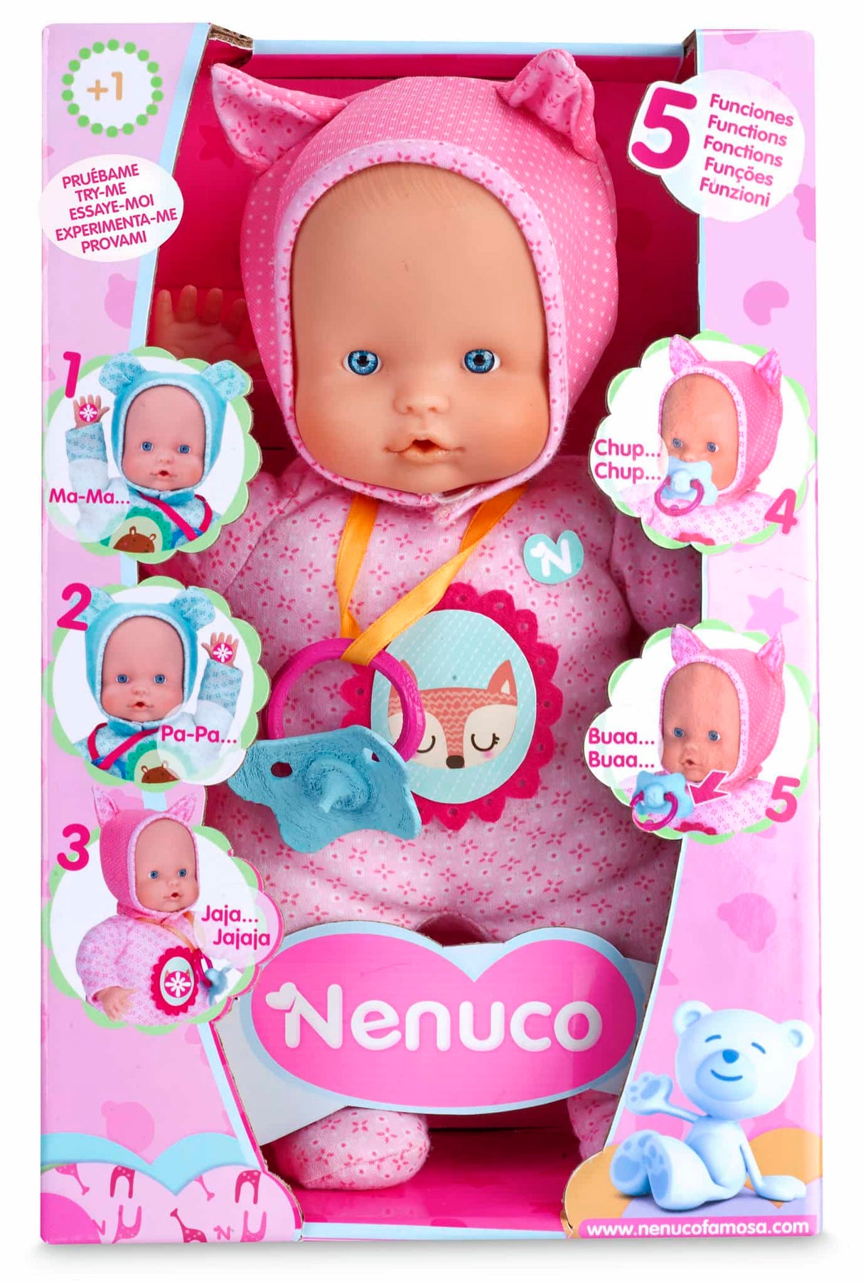 Famosa nenuco doll with 5 functions and pacifier