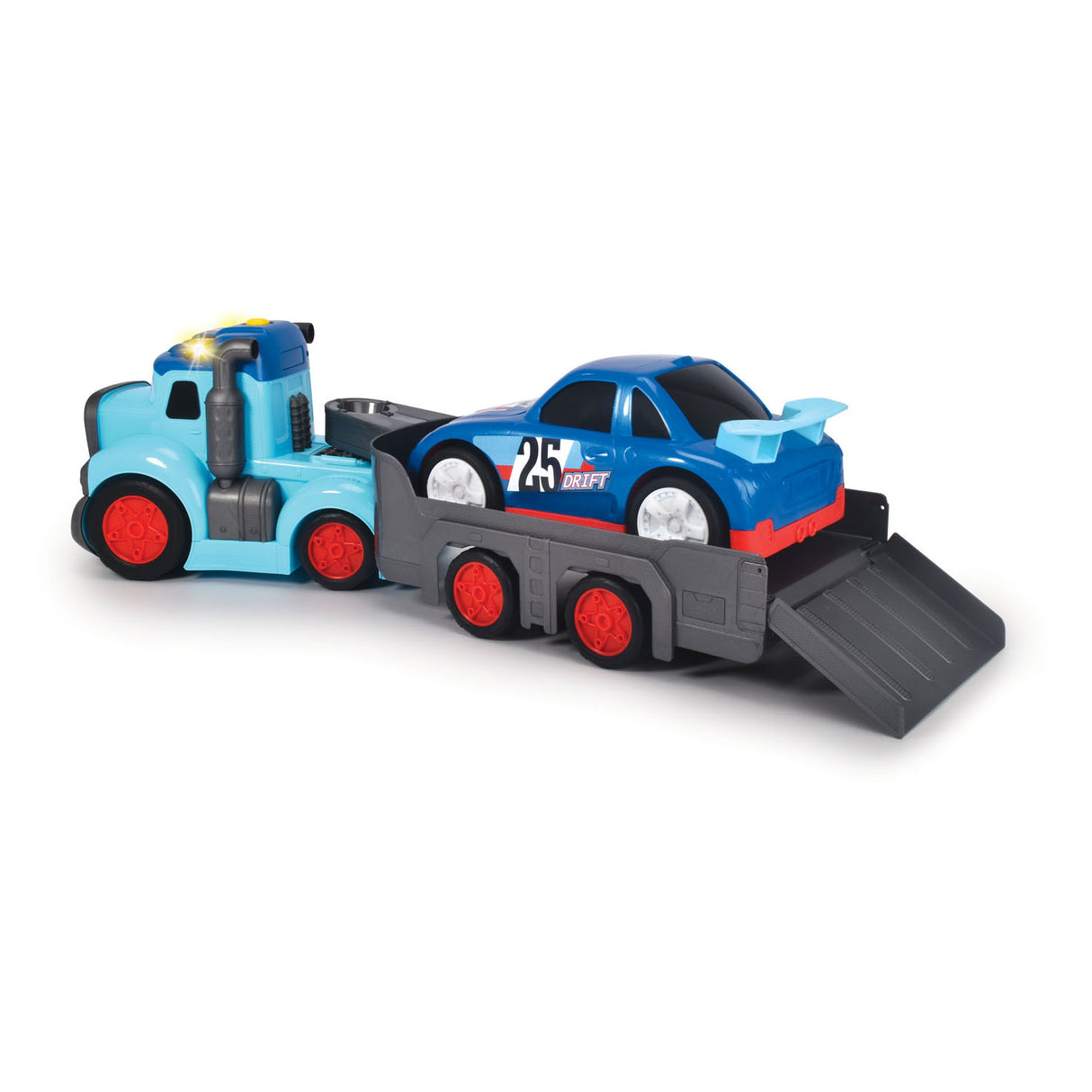 Transportador de camionero ABC Teddi con auto de carreras