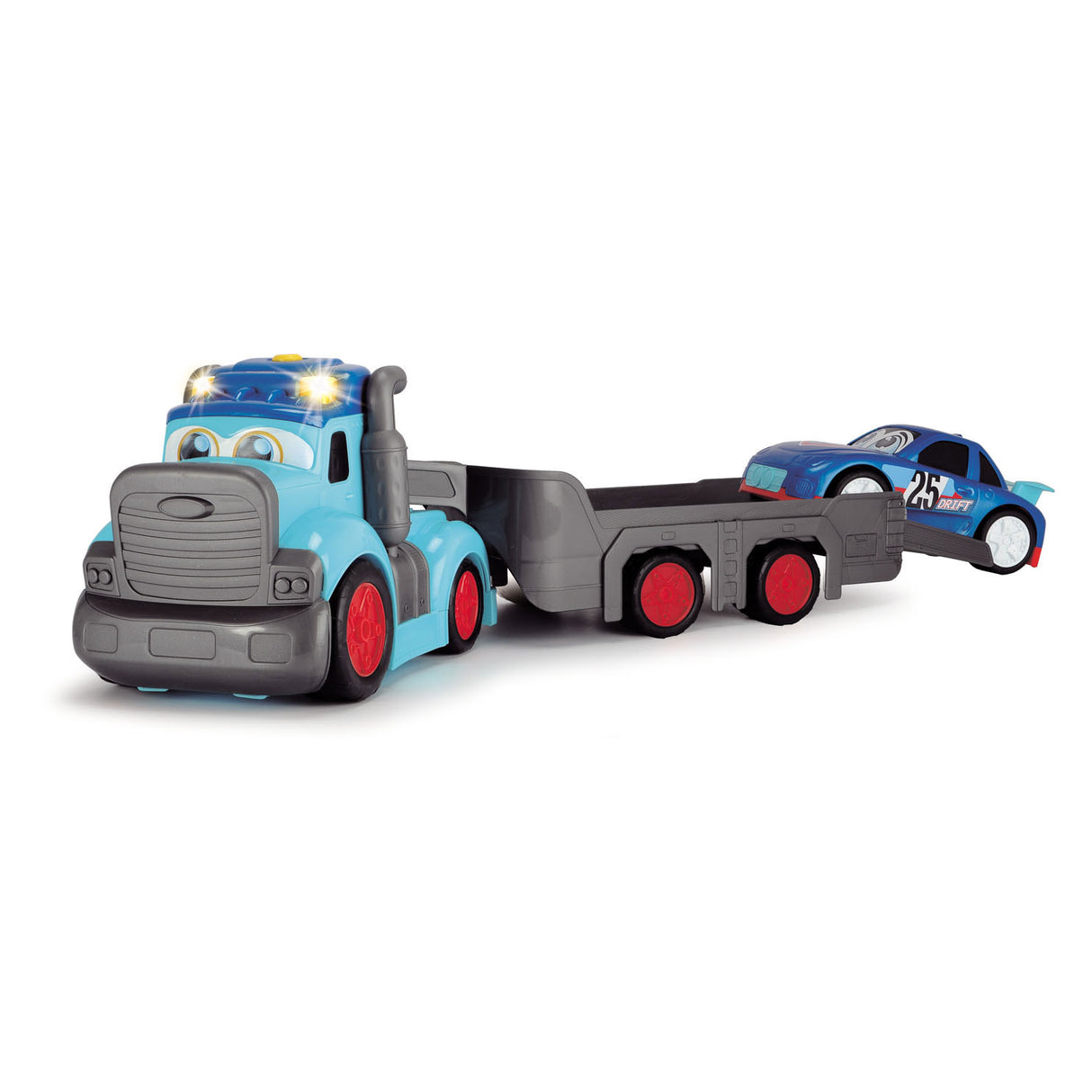 Transportador de camionero ABC Teddi con auto de carreras