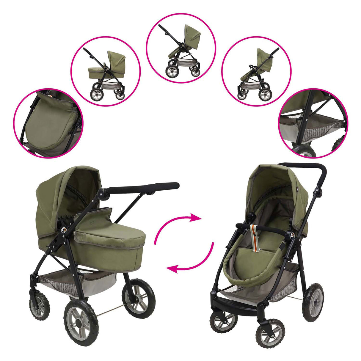 2-in-1 doll's pram