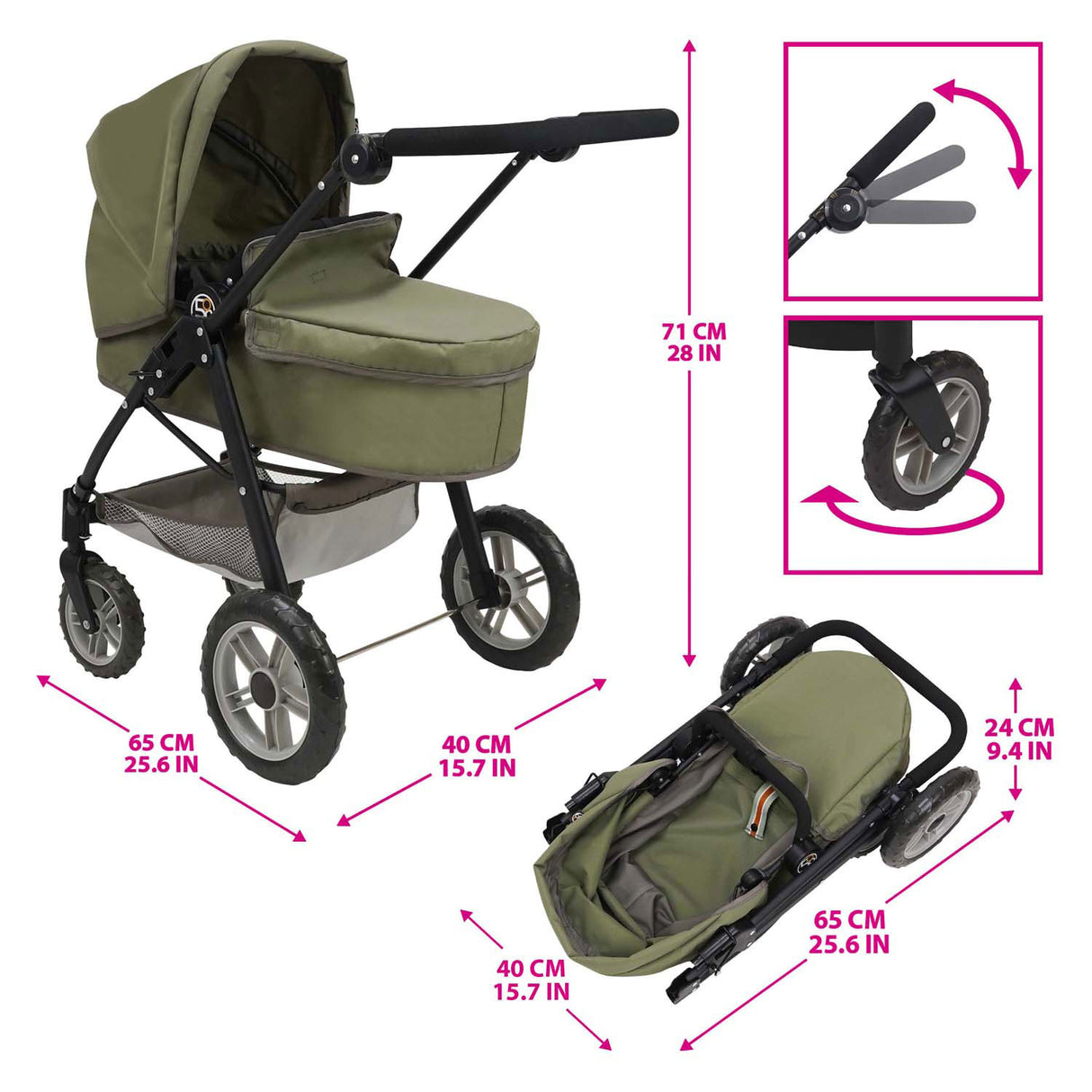 2-in-1 doll's pram