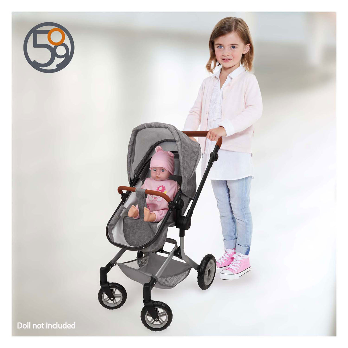2-in-1 doll's pram with bag - gray