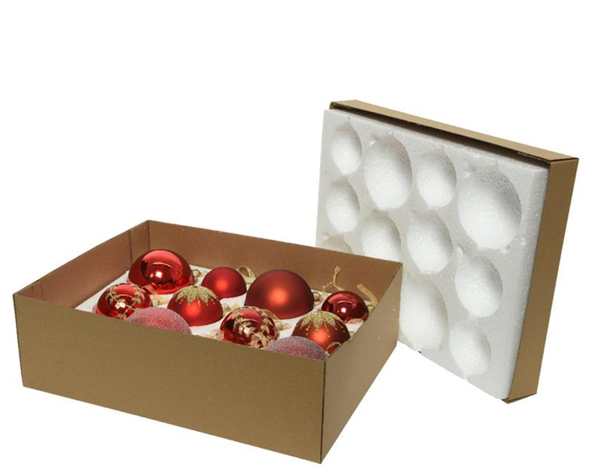 Decoris kerstballen glas mix box 12stuks rood