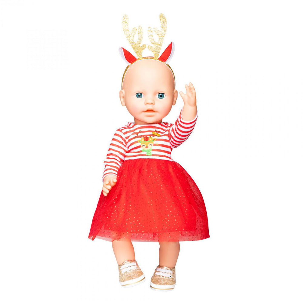 Heless Weihnachtskleid mit Haarband Rendier, Größe 28-35 cm