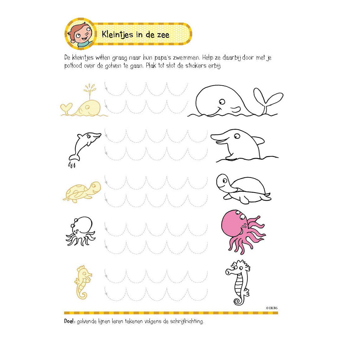 Libro de ejercicios de Deltas con pegatinas - Primeros juegos de escritura (5-6 años)