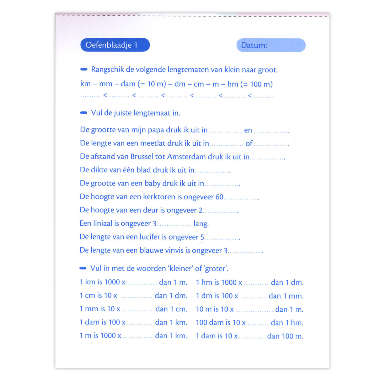 Veľkosti a hmotnosti cvičebných listov Deltas (10-11 rokov)