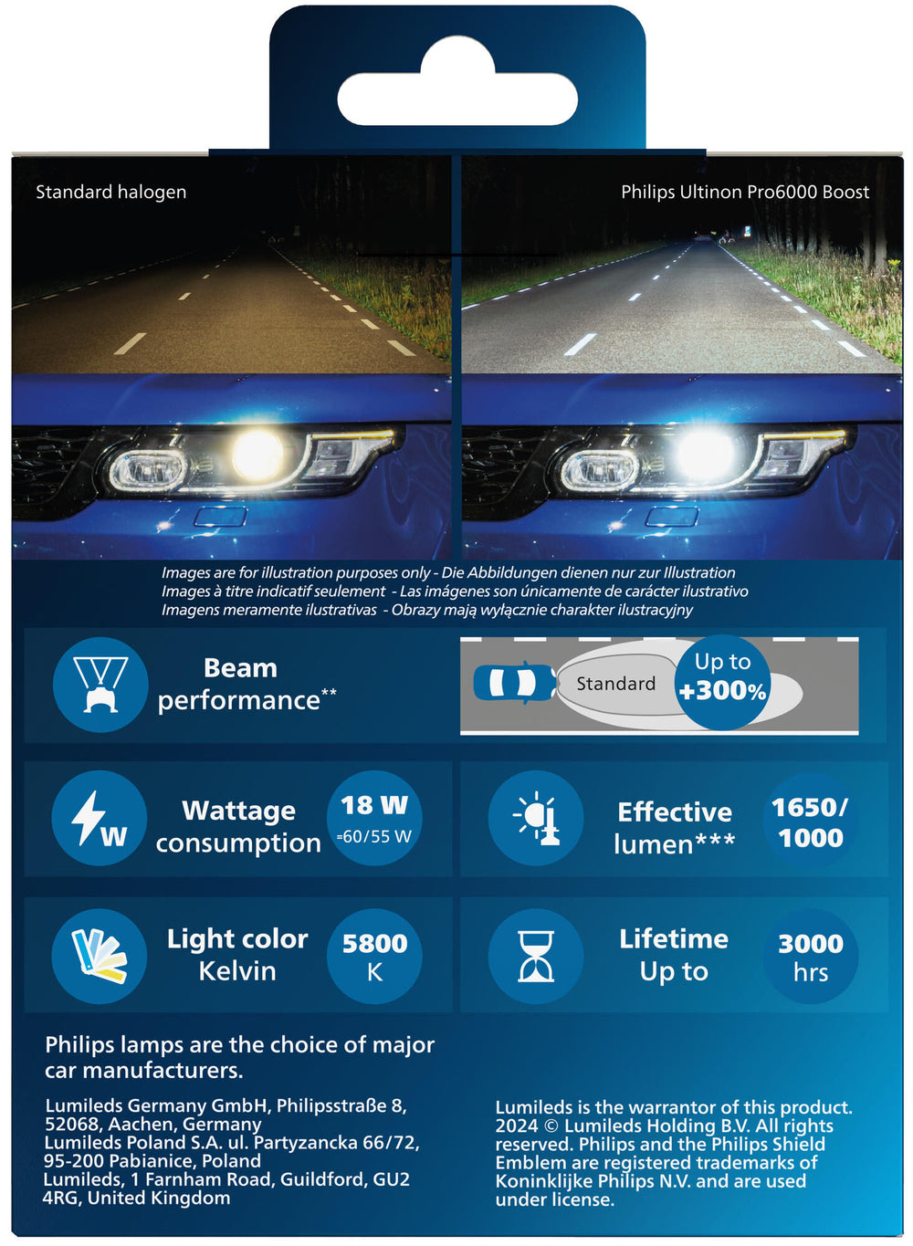 Philips headlamp ultinon pro6000 booster. lamp set 12v h4 led g2 ultinon pro6000
