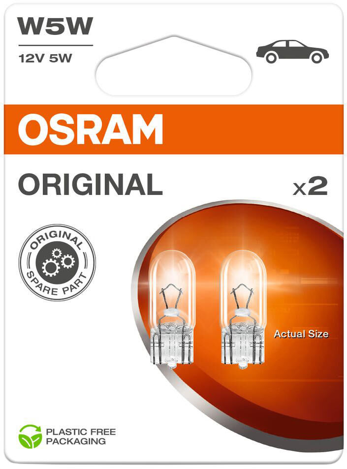 Osram glass socket light bulb 12 v, 5 w glass cell. 12v5w 2pcsb socket w2.1x9.5d
