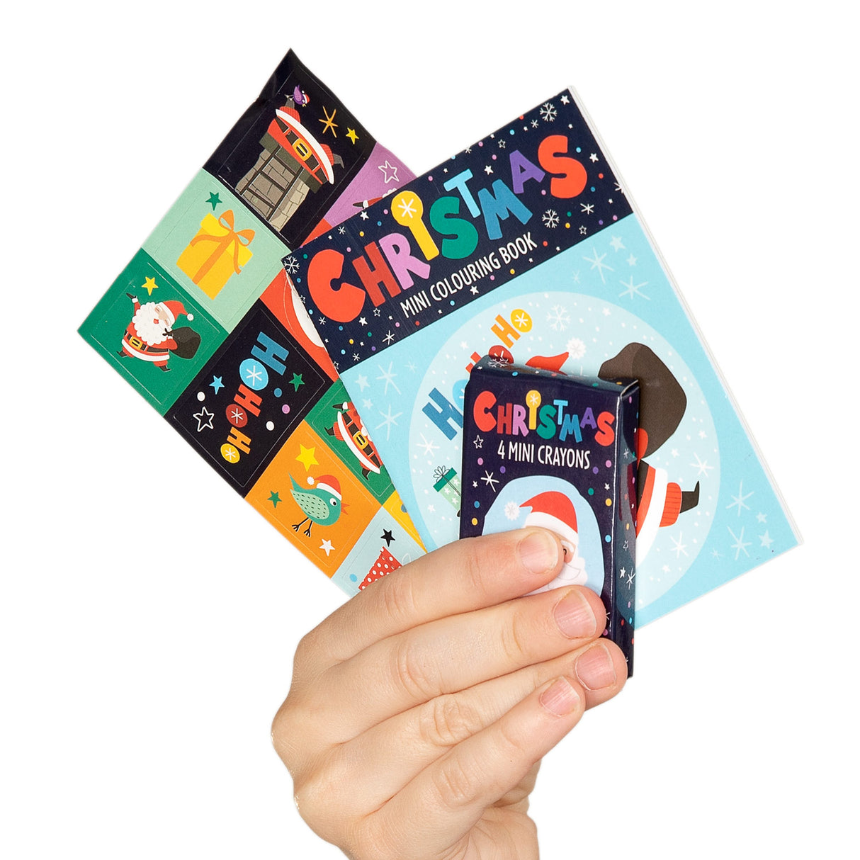 Treat Set: Book para colorear, Hoja de calcomanías de crayones de cera - Navidad
