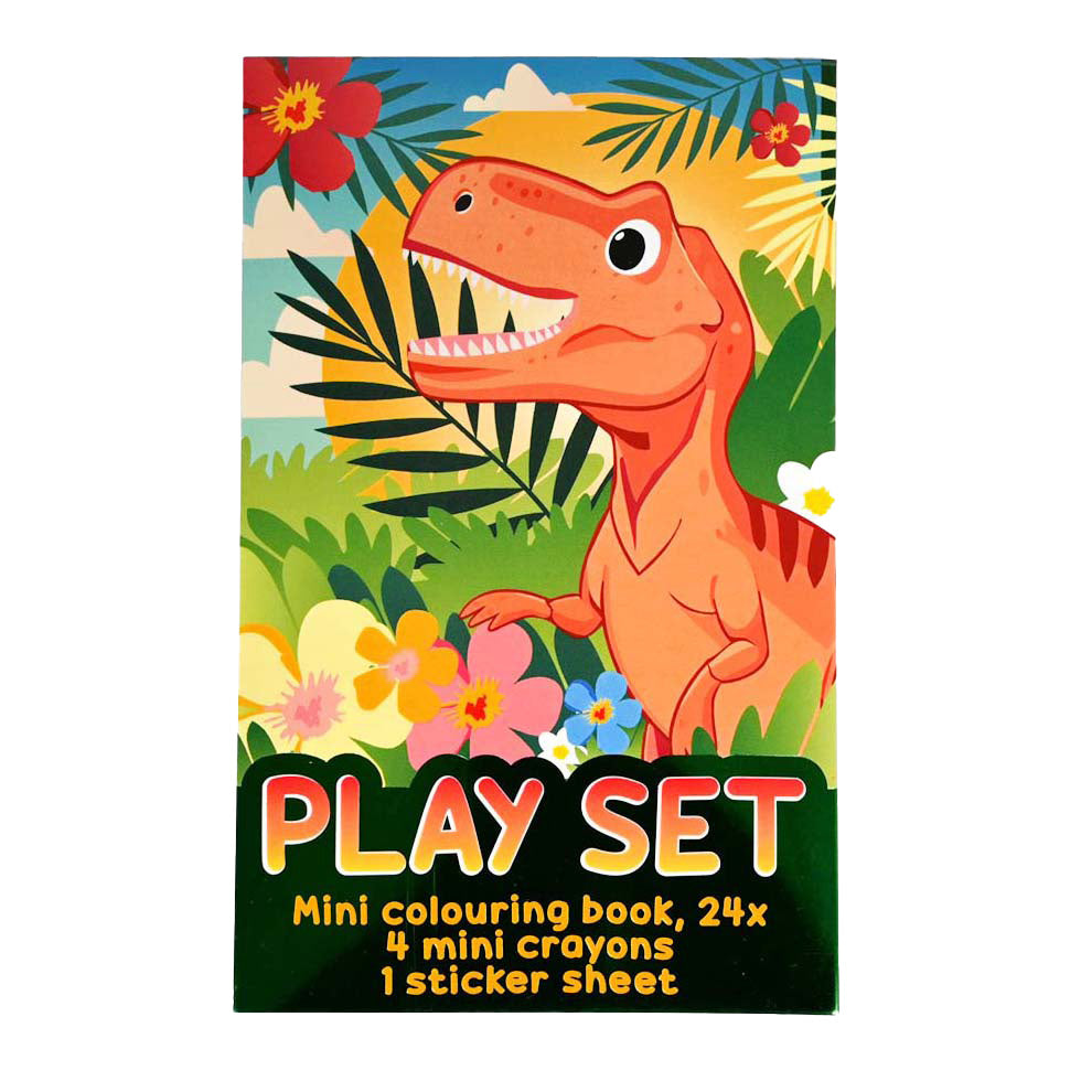 Wins holland traktatiesetje - kleurboekje, waskrijtjes en stickervel - dino