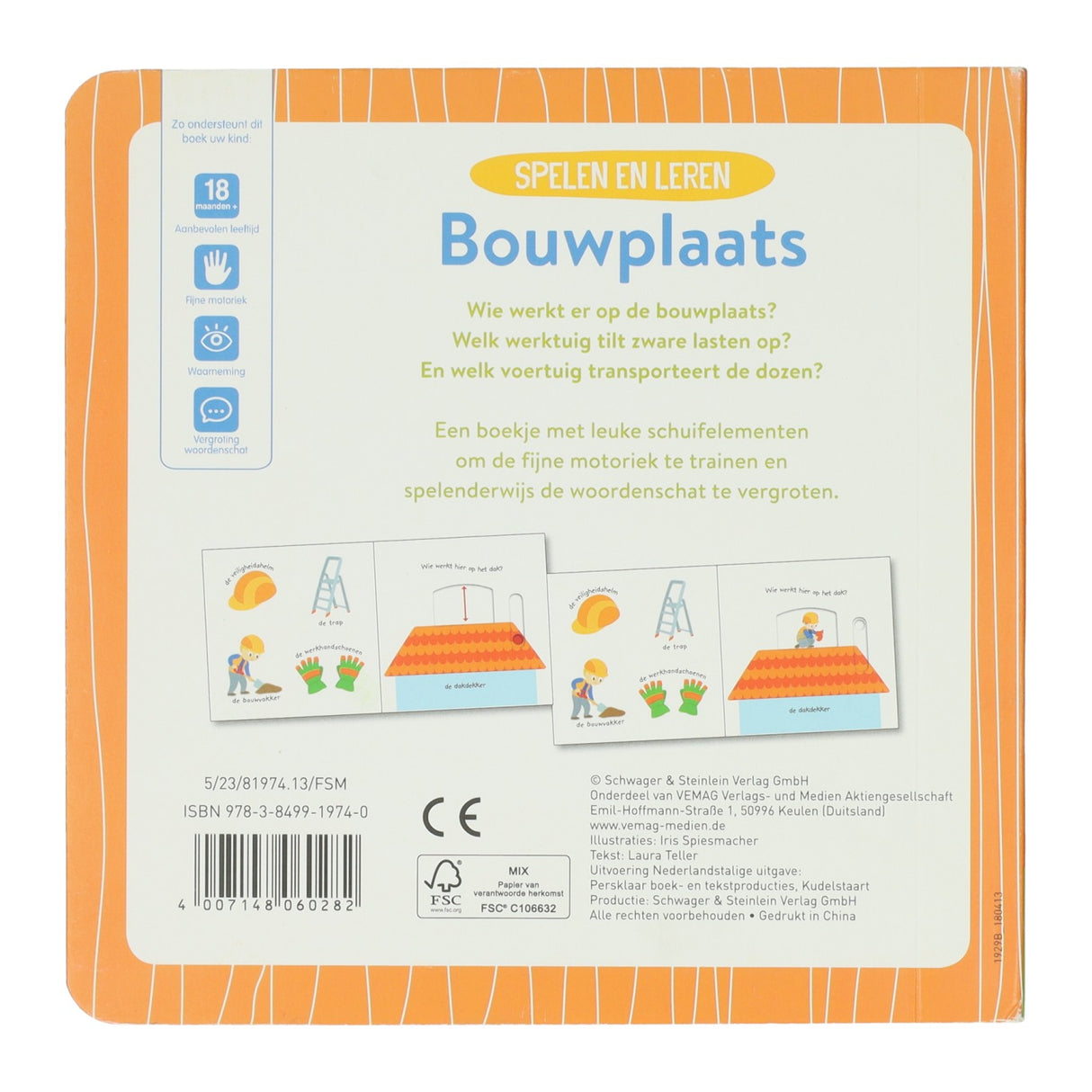 Wins holland kartonnen schuifboekje - spelen en leren bouwplaats