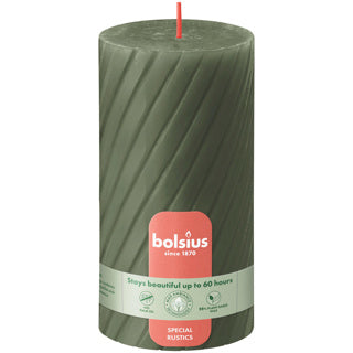 Bolsius rustic twist pillar candle 130 68 fresh olive