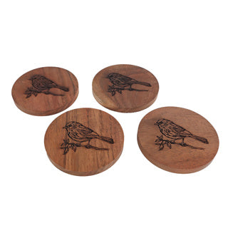 No brand coaster bird curved 4 pieces mango 10x10x10cm