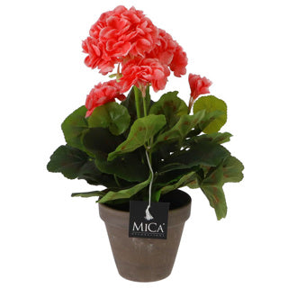 Edelman artificial geranium peach plant in gray pot