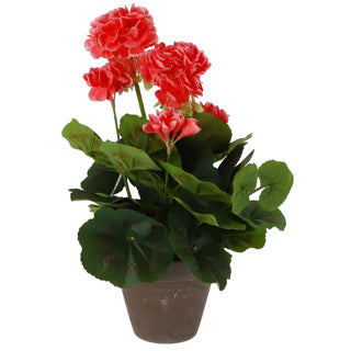 Edelman artificial geranium peach plant in gray pot