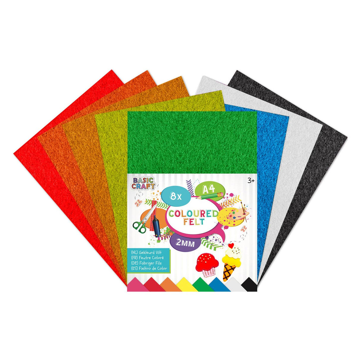 Gruppo di artigianato creativo colorato in feltro A4, 8 fogli