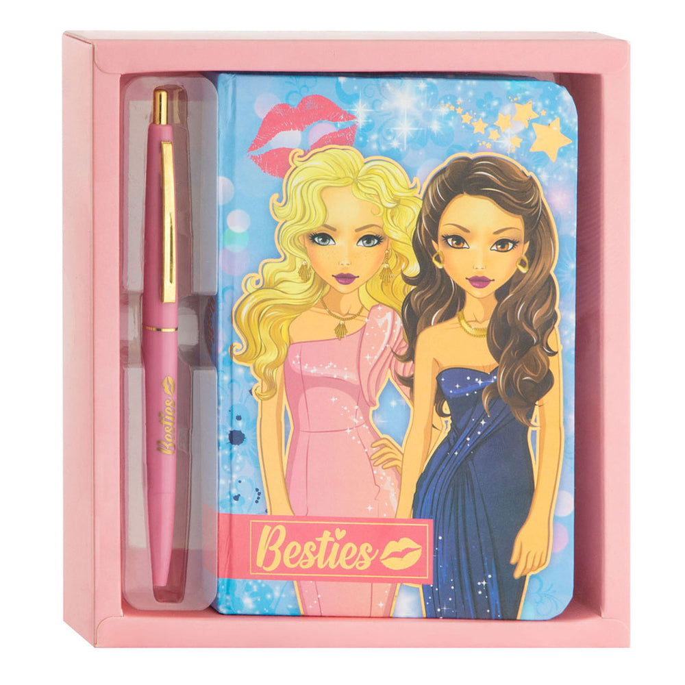 Notebook de besties com caneta esferográfica