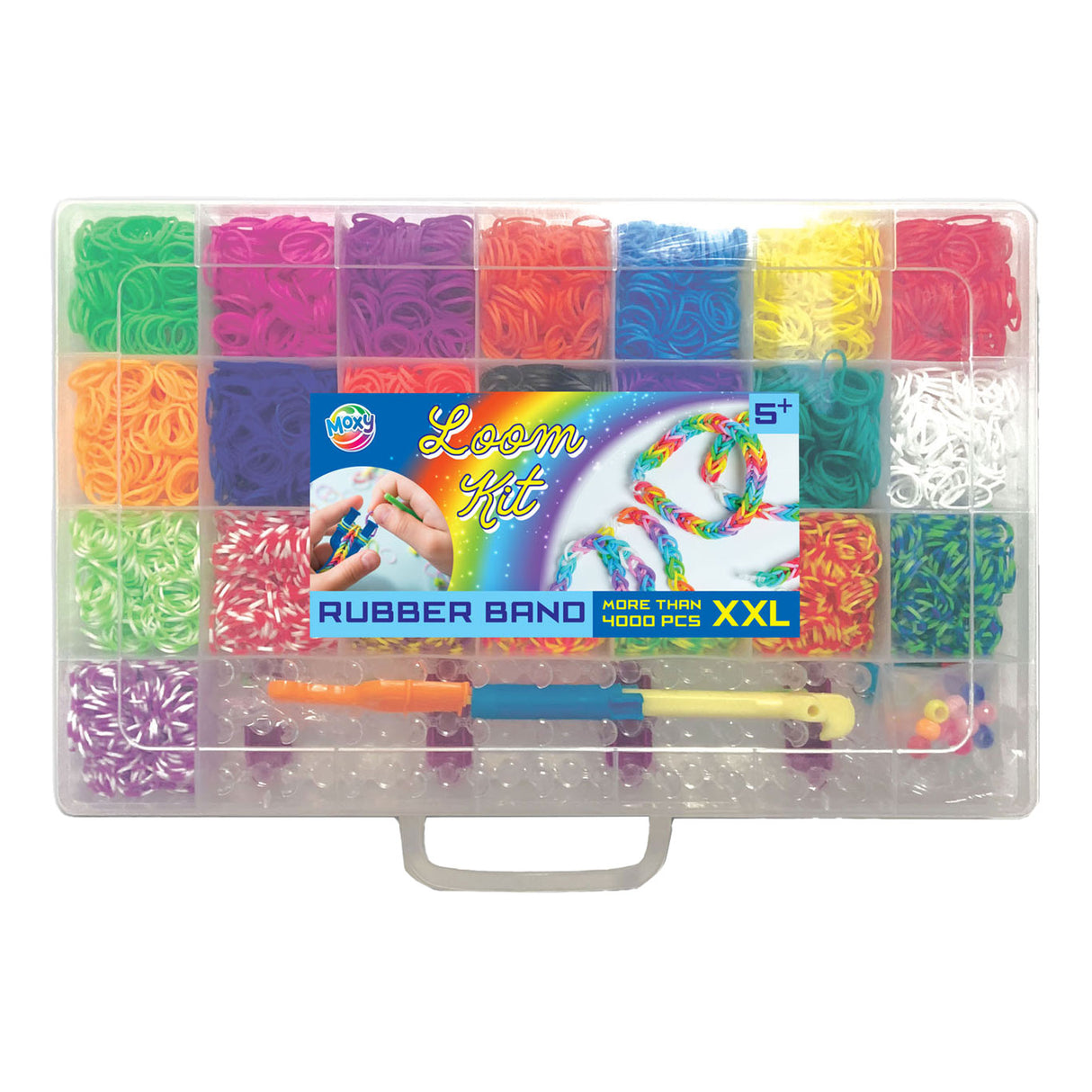 Creative craft group rubber band loom in storage box, 4000 pcs.