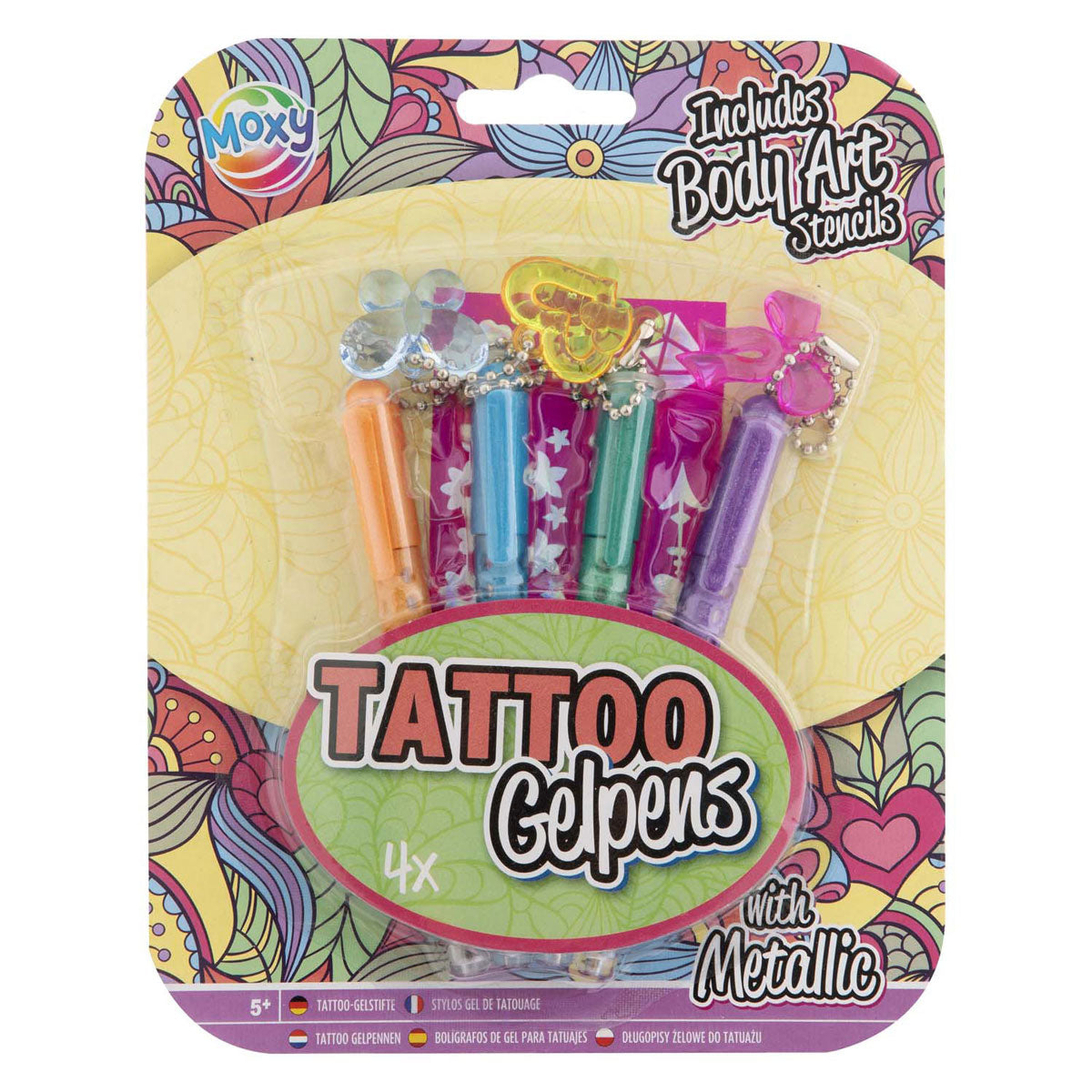 Creative craft group tattoo gel pens metallic with stencil, 4 pcs.