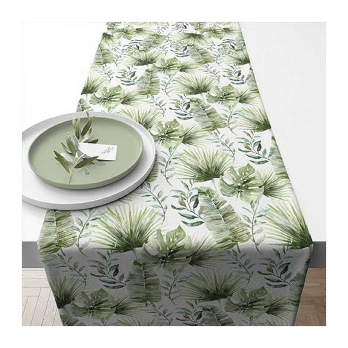 Ambiente tafelloper jungle leaves white