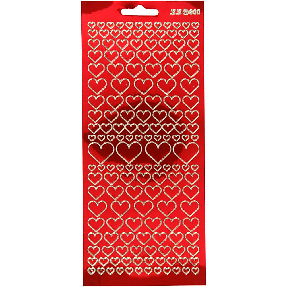 Creativ company stickers, hearts, sheet 10x23 cm, transparent red, 1 sheet