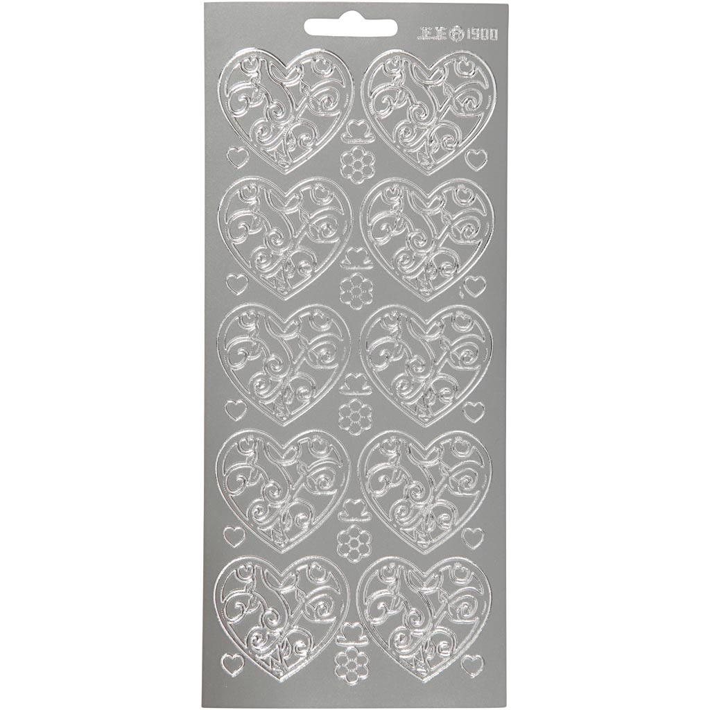 Creativ company stickers, hearts, sheet 10x23 cm, silver, 1 sheet