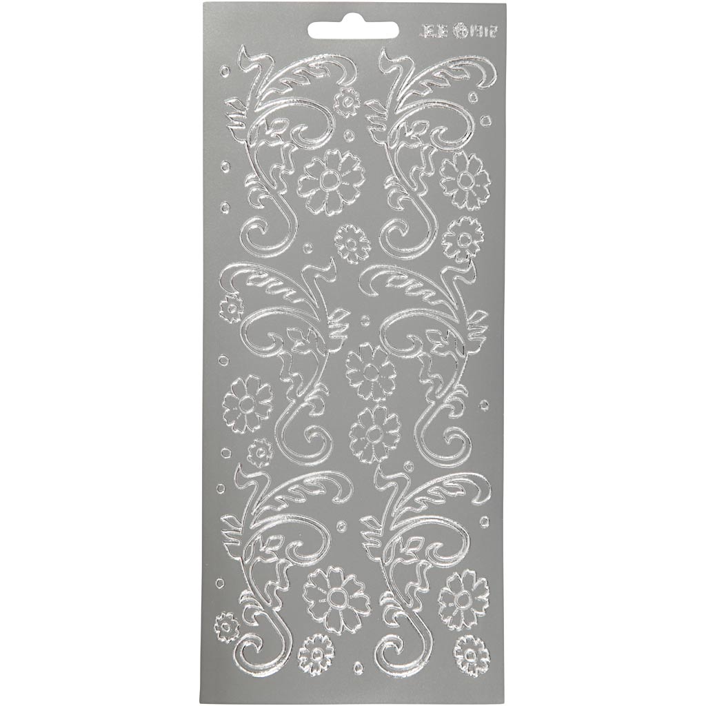 Creativ company stickers, deco leaves, sheet 10x23 cm, silver, 1 sheet