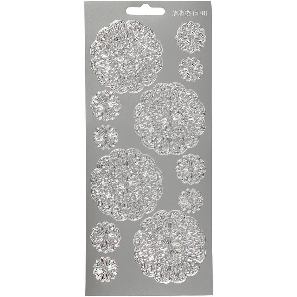 Creativ company stickers, flowers, sheet 10x23 cm, silver, 1 sheet