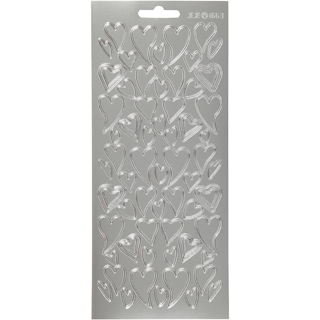 Creativ company stickers, hearts, sheet 10x23 cm, silver, 1 sheet